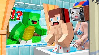 MIKEY SPIES on JJ and TV WOMAN POMNI in SHOWER in Minecraft - Maizen