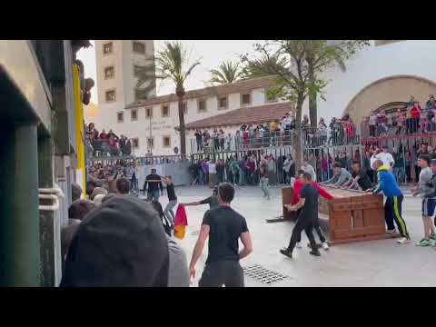 Embestida del toro a un joven en Xàbia