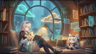 4 Hours Neon Sky Library ☔ Anime LoFi for Study, Work, Relax & Sleep screenshot 5