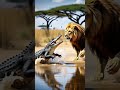 Alligator vs. Lion (gesture of war or love!) 🦁🐊 #animals #cute #shorts