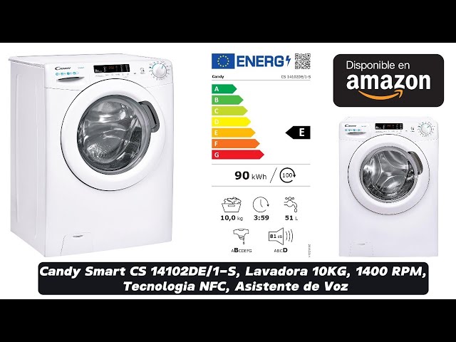 Candy Smart Pro CSO 14105TBE/1-S, Lavadora 10 KG, 1400 RPM, Display  Digital, WIFI, 17 Ciclos y 9 Rápidos, Función Vapor y Fácil  Planchado,Inicio Diferido, Detector KG, Clase E, Escotilla Negra, Blanca 