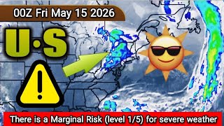 There is a Marginal Risk (level 1/5) for severe weather over thecentral Great Plains Fri May 15 2026