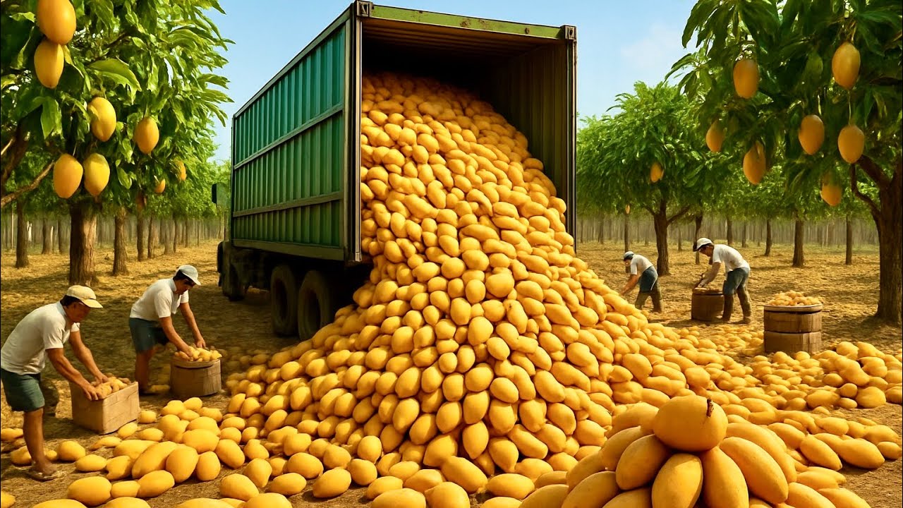 Mango π₯ Mega Factory, Harvesting and Processing of Mangoes This Way ...