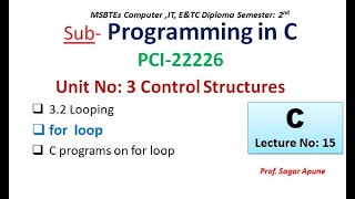 Lecture-15: C Programming | Unit-3 |3.2 Looping | for  loop with programs