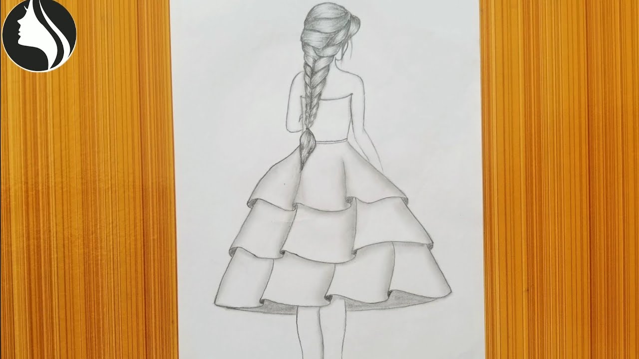 How to draw a beautiful girl dress from back side || easy back side ...