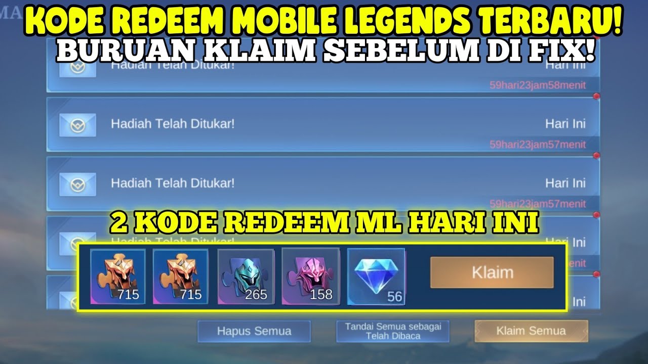 HARI INI! 2 KODE REDEEM ML TERBARU KODE REDEEM MOBILE LEGENDS KODE ...