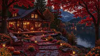 Deep Autumn Piano 🎹🍁 Warm Cabin by the Lake with Red Leaves & Peaceful Fire Sounds screenshot 5