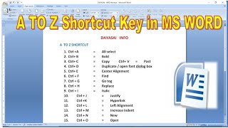 A to Z shortcut key in ms word | All shortcut keys in ms word | hindi