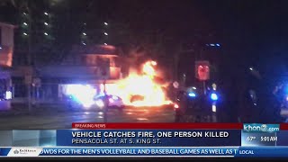 An investigation is underway after a deadly crash caused a vehicle to go up in flames