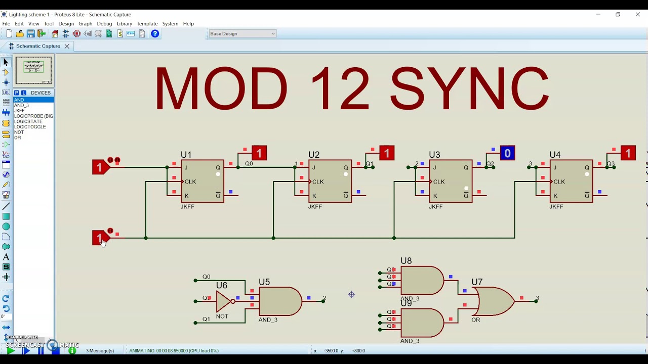 MOD12 and MOD13 sync and A-sync counters, Proteus 8.