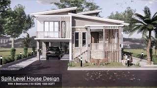 Split-Level House Design with 4 Bedrooms (12x12 Meters)