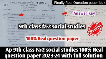 Ap Fa2 9th class social studies question paper 2023|9th class fa2 social studies question paper 2023