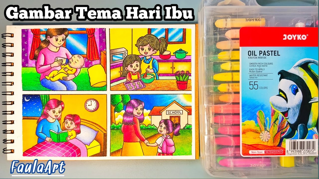 Mewarnai Gambar Tema Hari Ibu Menggunakan Oil Pastel Crayon