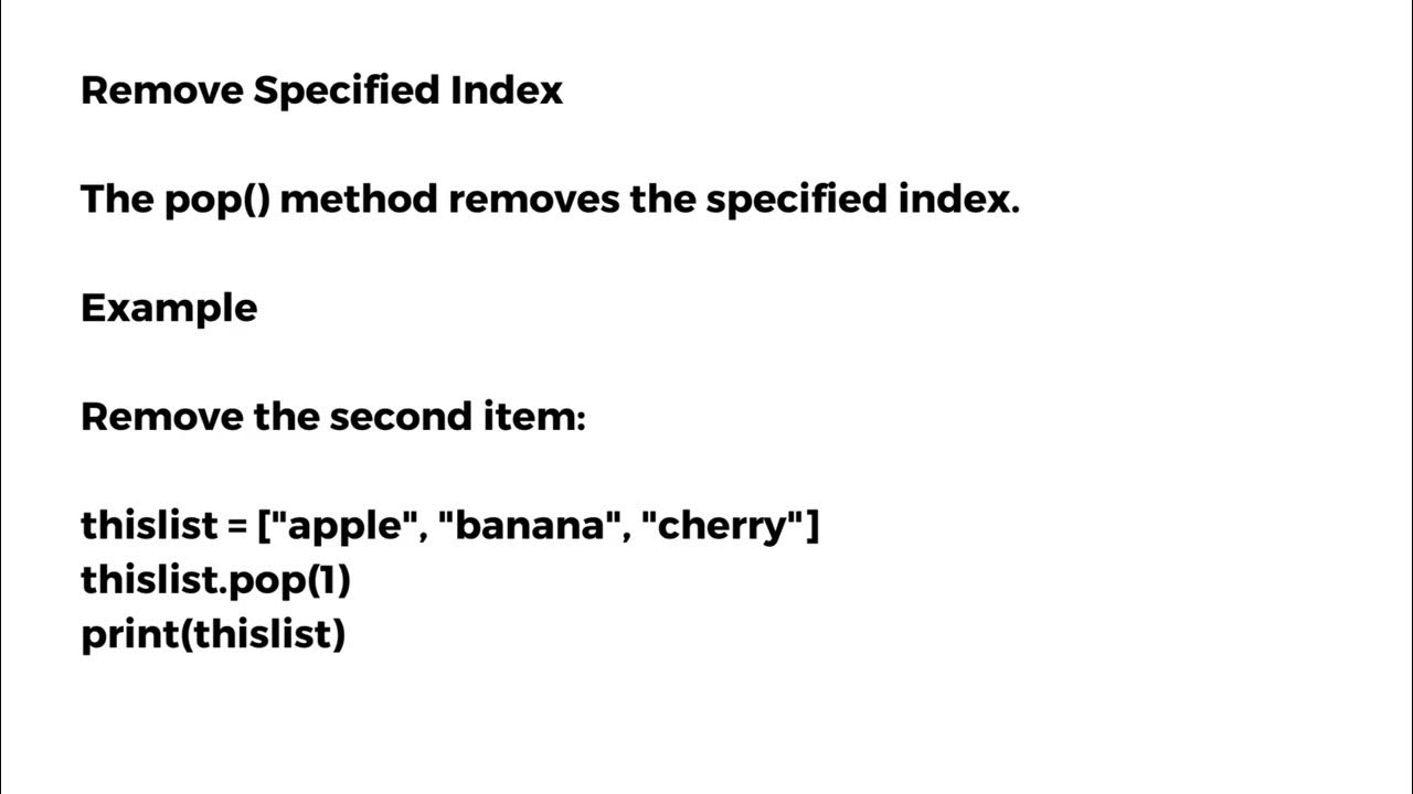 Python Lists || Remove Specified item , Specified index, Clear the list ...