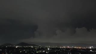 Clouds, nightfall, lightning and crackers - timelapse