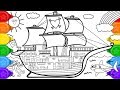 Glitter house on the sea coloring and drawing for kids how to draw a pirate ship coloring page