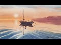 Cómo pintar el SOL NACIENTE y barco en el mar | PAISAJE EN ACUARELA | Watercolor landscape painting