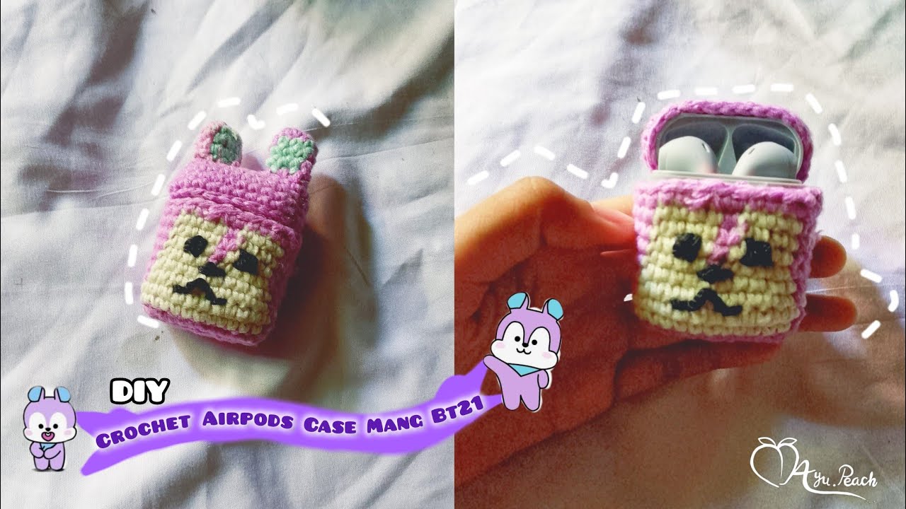 DIY Crochet Airpods Case Mang BT21 | Tutorial membuat tempat Airpods bentuk Mang BT21 | Earphone