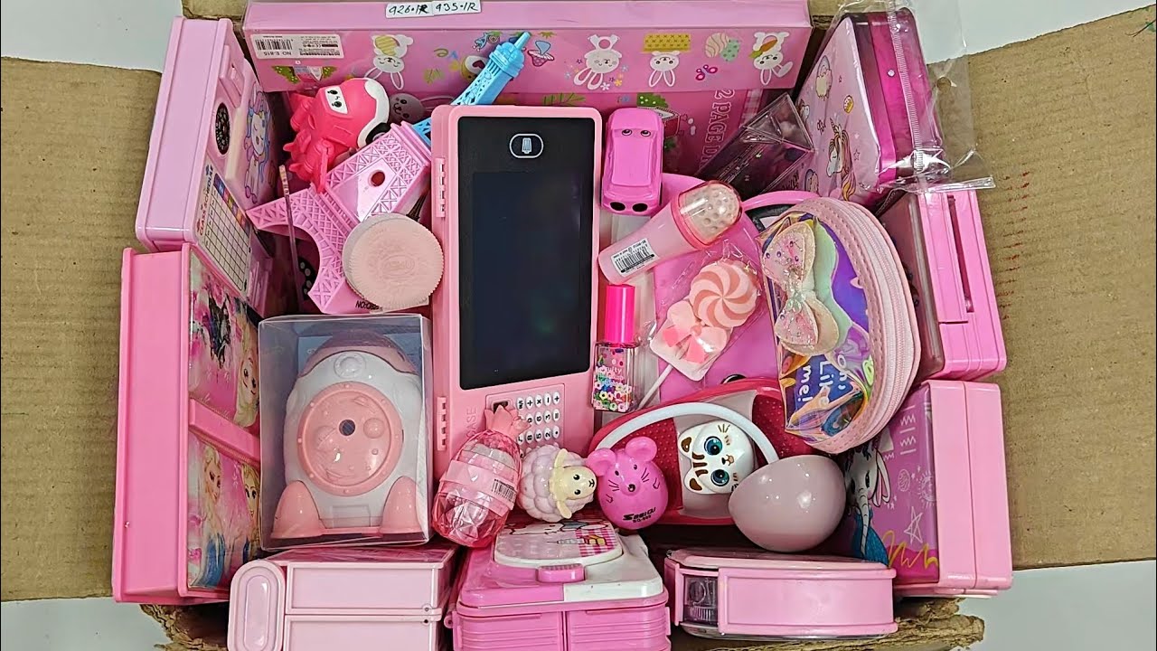 Unboxing Pink Stationery Collection - LED Pencil Box, Writing Board, School Supplies, eraser, makeup