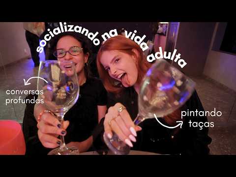 socializing in adulthood - painting wine glasses & chatting