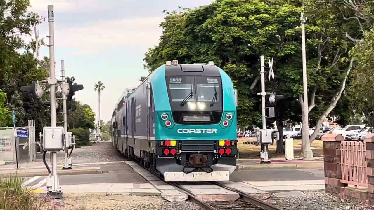 Coaster 681 arrives into Carlsbad Village with NCTC 5008 as the