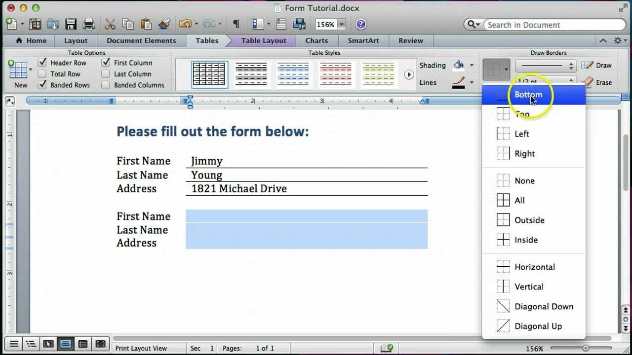 auto populate forms in word mac