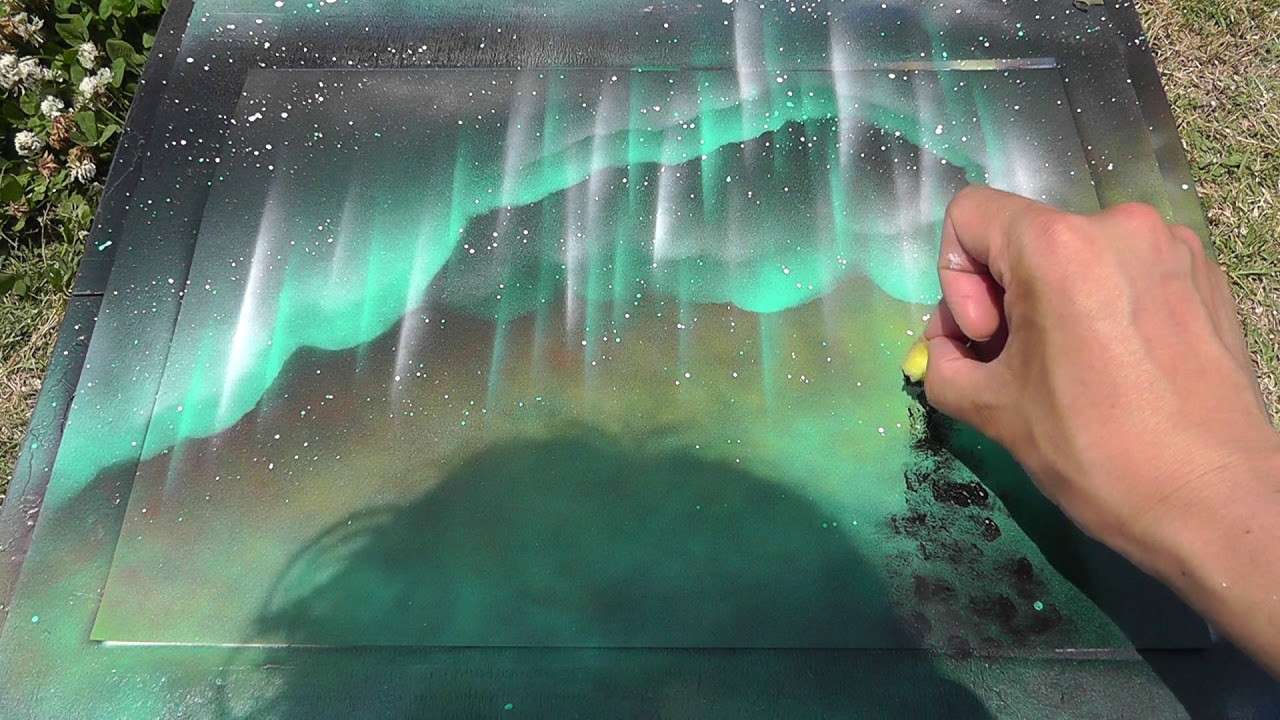 オーロラの描き方 大自然の神秘 ノルウェー トロムソ のオーロラをスプレーアートで表現asmr Youtube
