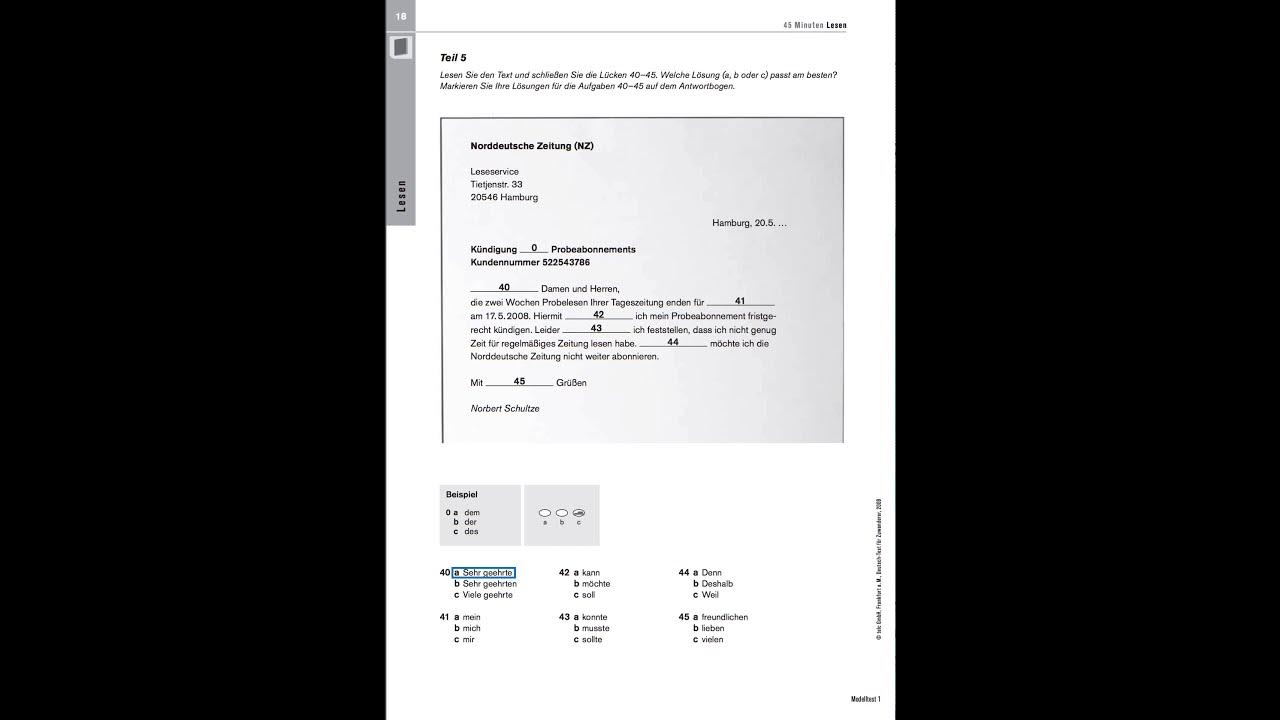 Dtz B1 Prüfung Modelltest Mit Lösung Pdf DTZ Übungstest A2 - B1 Lesen Teil 5 telc Deutsch-Test für Zuwanderer