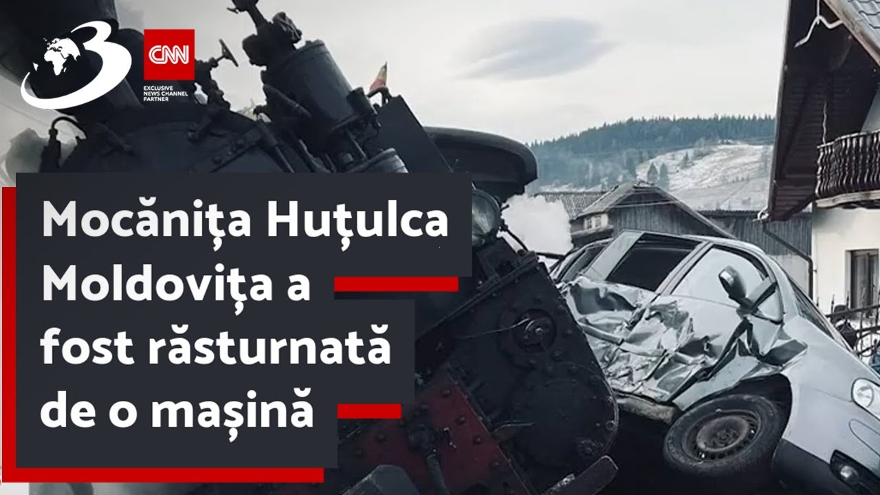 Mocănița Huțulca Moldovița a fost răsturnată de o mașină. 20 de turiști se aflau în tren