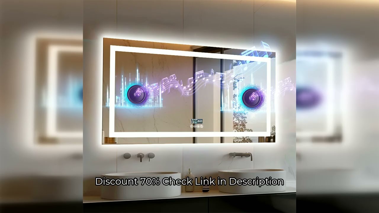 XXL Bathroom Mirror Smart LED Vanity Mirror Wall Mounted with Bluetooth, Digital Display, Back Front