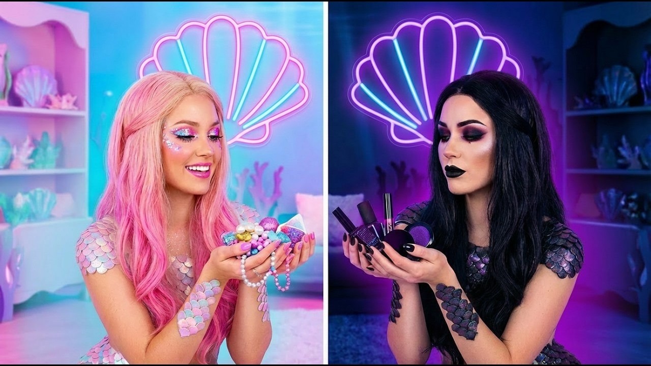 Розовая русалка против темной русалки ✨ Кому больше достался лучший макияж?