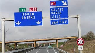🇫🇷France: A29 near Athies cross A1 Lille Paris || European driving || Brussels direction