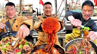 【大食い 】กุ้งลายเสือ กุ้งล็อบสเตอร์ ผัดต้มแบบชาวประมงจีน  กุ้งลายเสือ กุ้งล็อบสเตอร์ ผัดต้มแบบชาวประมง