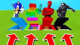 Minecraft PE : DO NOT CHOOSE THE WRONG SECRET BASE! (Sonic, Rainbow Steve \& Spiderman)