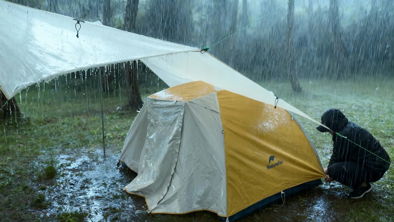 Extreme Camping During a Thunderstorm and Heavy Rain in a Small Tent ⛈️ ...