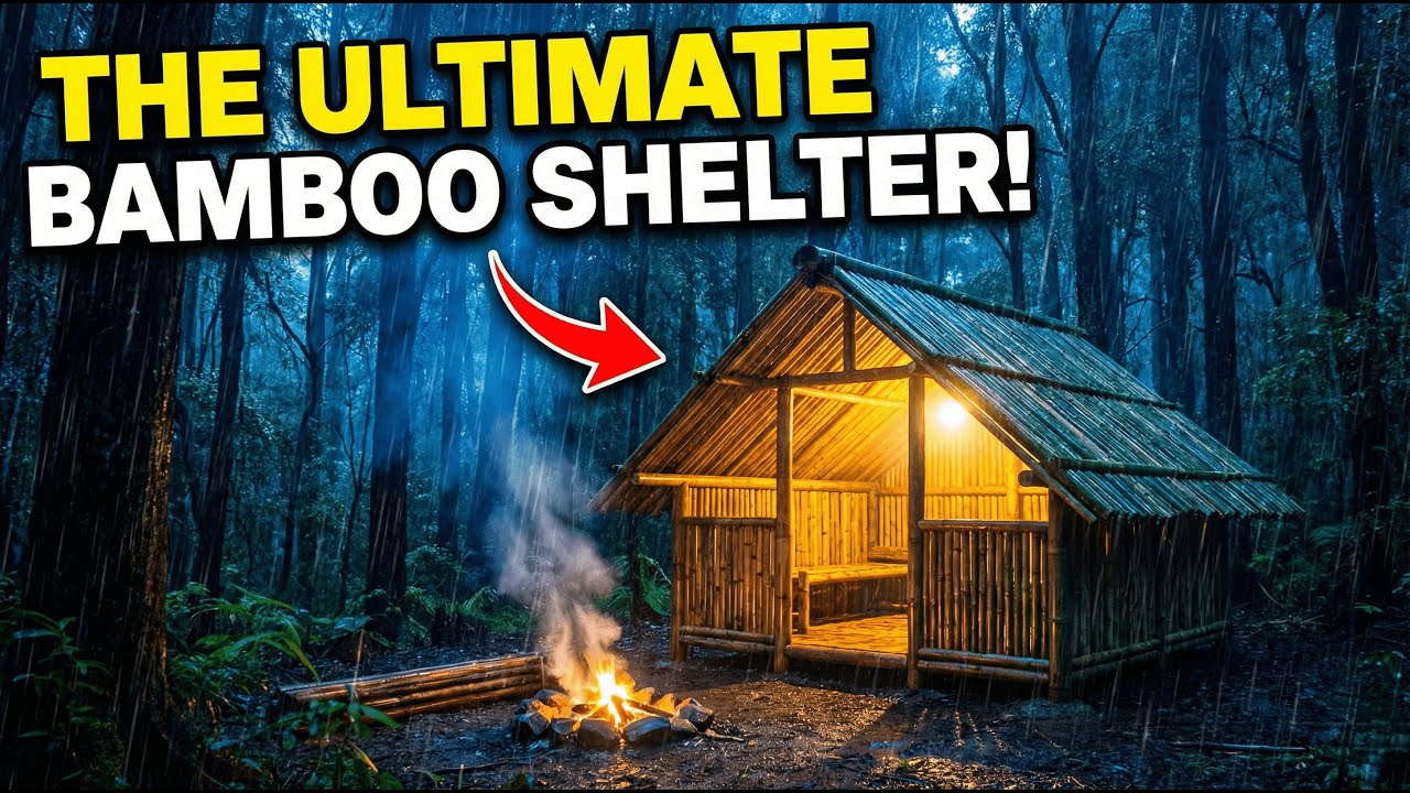 Solo Survival: Building a Bamboo Shelter in Heavy Rain ⛈️ - YouTube