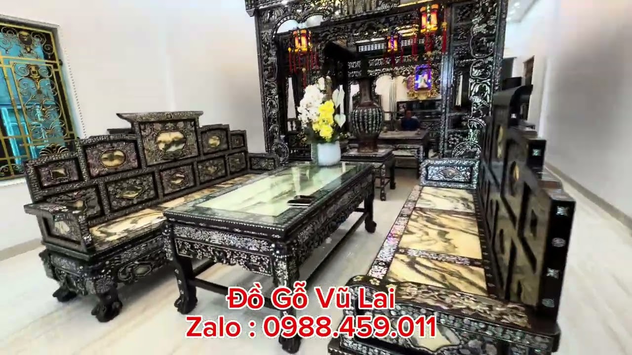 Phần 121 : Bộ Bàn Trà Cung Đình Huế & Giường Long Sàn Cẩn Ốc – Đỉnh Cao Đồ Gỗ Mỹ Nghệ Hoàng Gia