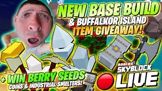 LIVE ROBLOX SKYBLOCK PRO PLAYER ☁ MEGA BASE BUILD + FREE GIVEAWAY ! Win New Update Buffalkor Crystal