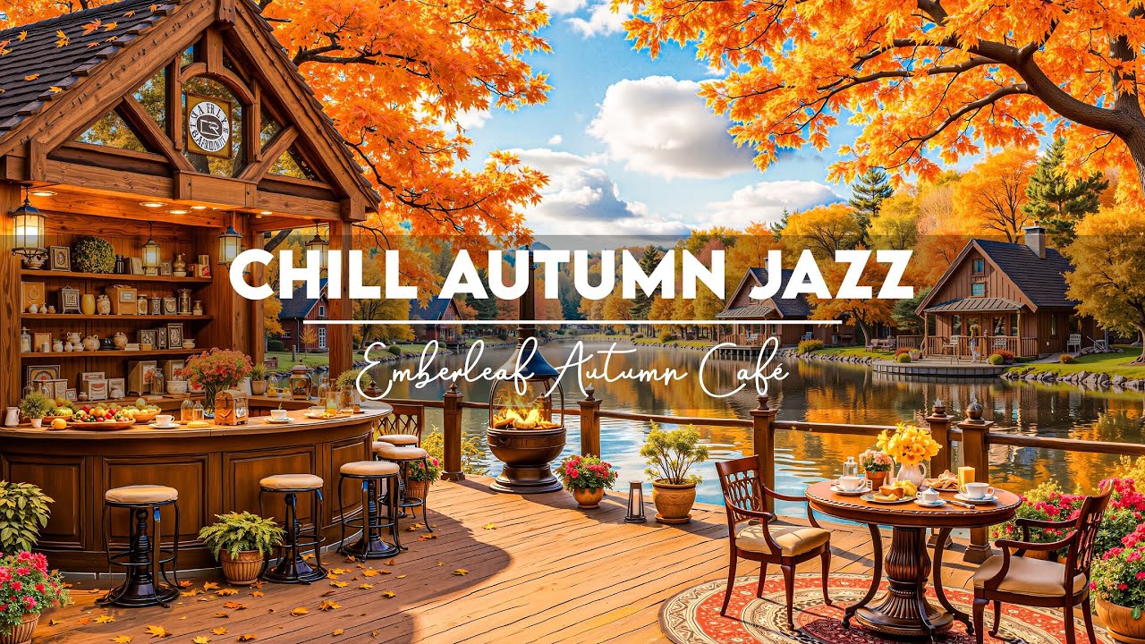 Autumn Morning by the Lake 🍂 Relaxing Piano Jazz with Fireplace Sounds for Tranquil Moments