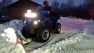 ATV Snow Plowing at Night | During a Winter Snow Storm!