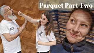 Reclaimed Floor Part Two| Laying Old Parquet Herringbone Pattern| Cutting Border