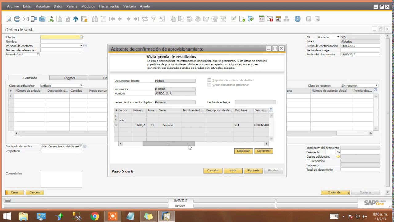 Orden de Venta a Pedido de Compra mediante la opción de documento de aprovisionamiento