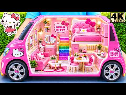 🎀 Make Hello Kitty Pink Car House with Luxury Bedroom, Kitchen & Rainbow Stairs for Two❤️ DIY House