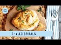 Leek, Red Pepper & Feta Phyllo Spirals