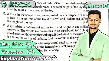 Volume and Surface Area of Solids | Class 10 Exercise 17A | Q15 to Q20 | Rs Aggarwal Class 10 | CBSE