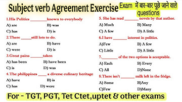 Subject-Verb Agreement & Determiners Exercises | TGT, PGT, CTET, UPTET, PRT Exam Preparation