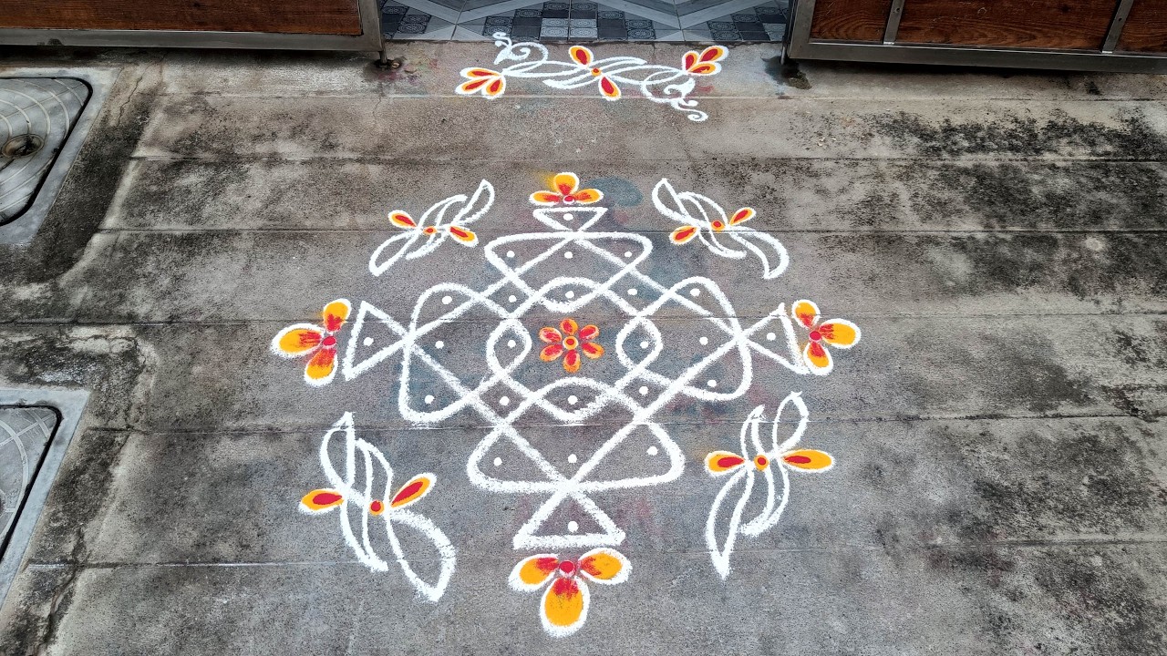 Masi Madham Special Kolam | 7*1 Kambi Kolam | Easy Flower Rangoli | S3-122