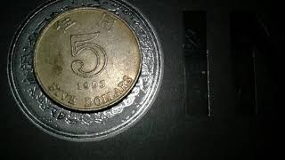 Hong kong five dollar coin 1993.