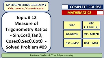 12 Measure of Trigonometry Ratios   Sinθ, Cosθ, Tanθ, Cosecθ, Secθ and Cotθ    Solved Problem #09