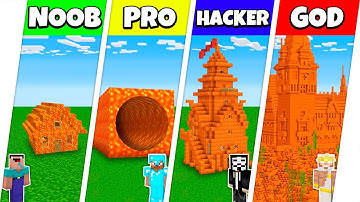 Minecraft Battle: LAVA HOUSE BUILD CHALLENGE - NOOB vs PRO vs HACKER vs GOD / Animation